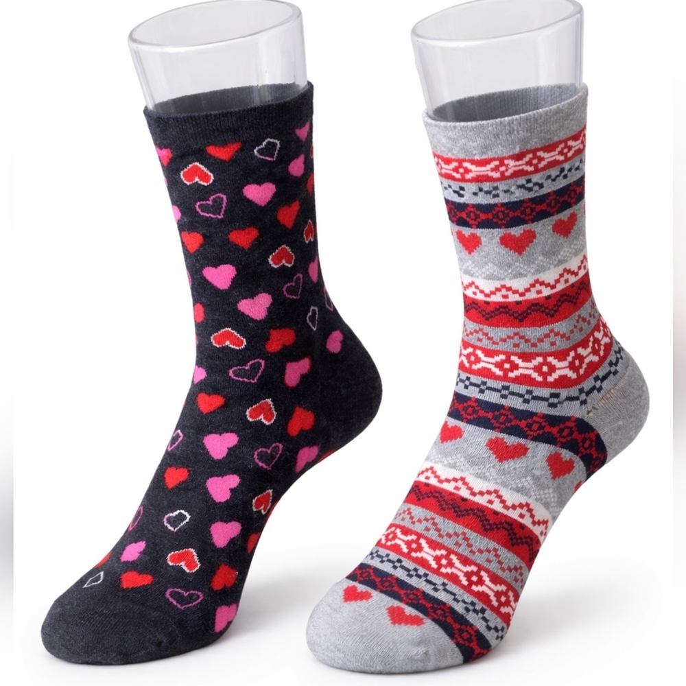 * Twisted Toes Unisex 2-Pk Hearts Novelty Socks Gray And Charcoal Shoe Sz 8 - 13